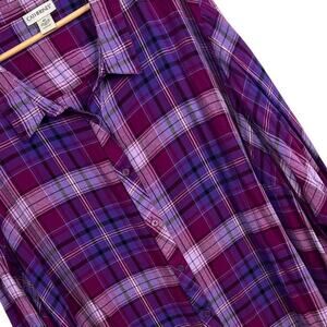 Catherines Womens 6X Plus Purple Plaid Rayon Flowy Sharkbite Hem Tunic Top Shirt